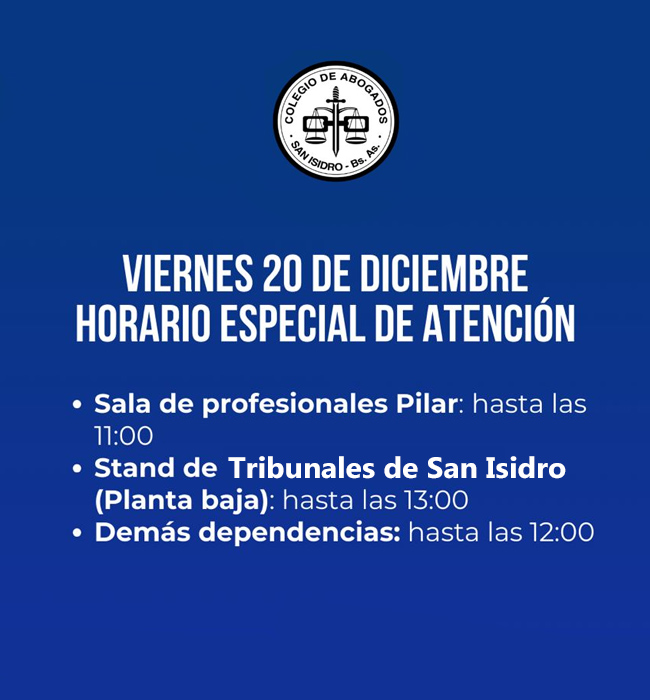 Aviso. Horario de atención, viernes 20/12/24