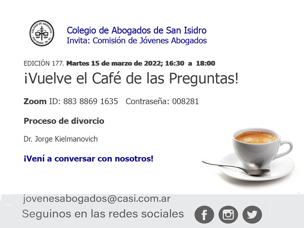 Café de las Preguntas -virtual- CLXXVII: martes 15/3/22, 16:30